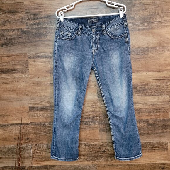 Silver Jeans Sz 30 Suki Capri Mid Rise Tummy Control Thick Stitch Stretch Denim - Picture 2 of 13